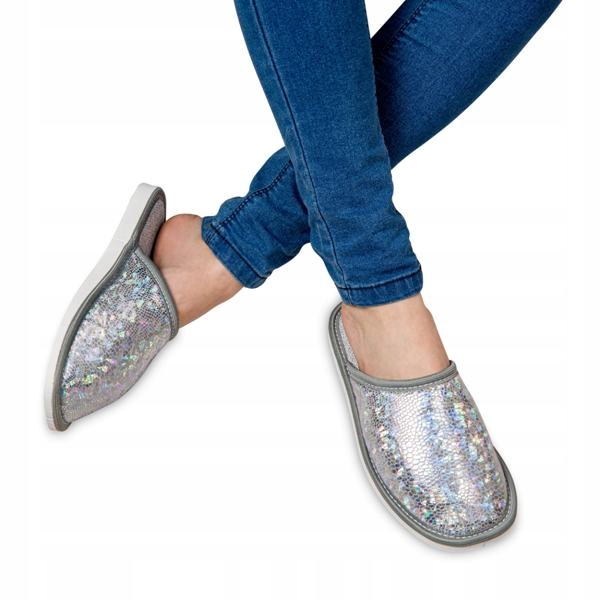 

Damskie Kapcie Klapki Domowe Metaliczne Pełne