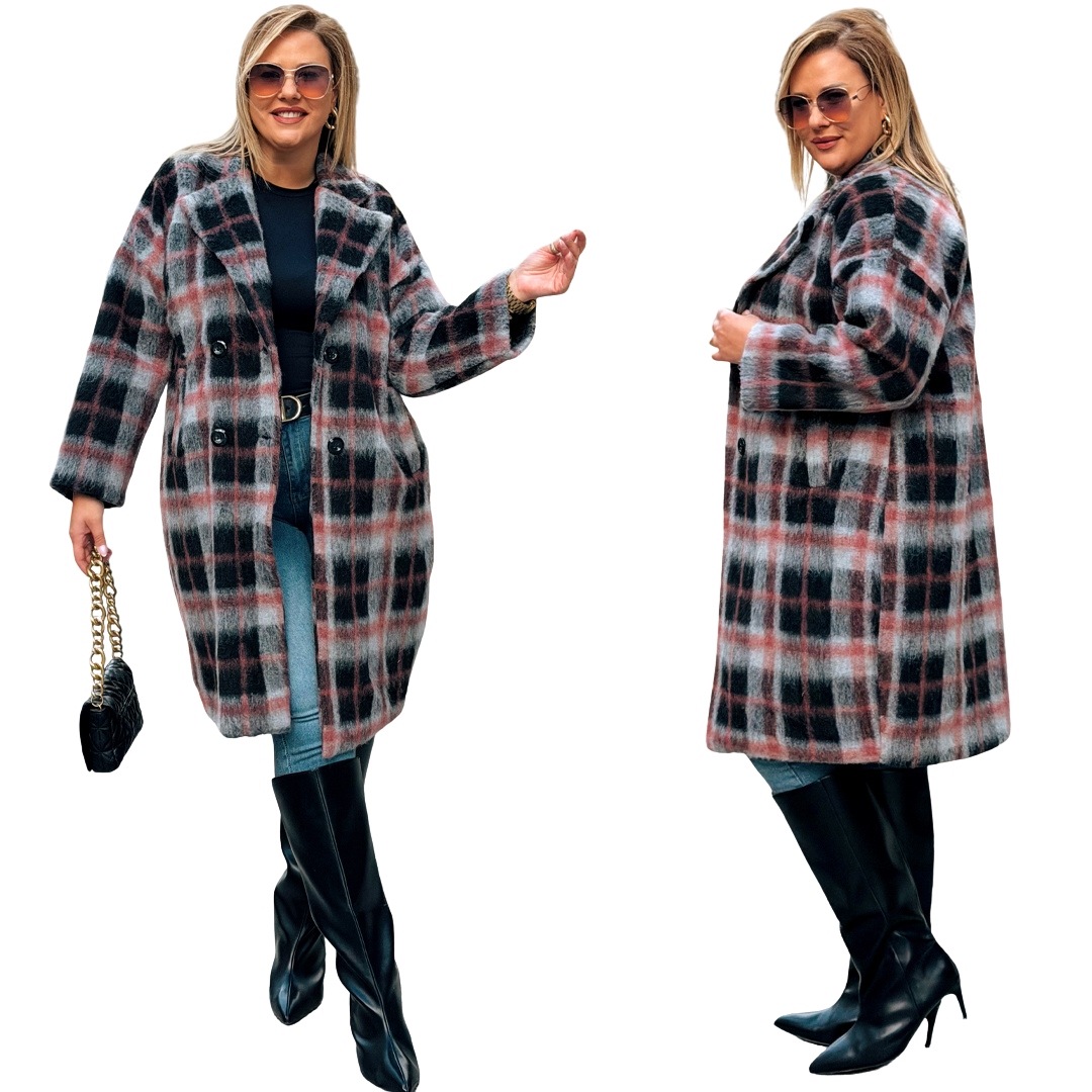 Kabát Mřížka Maxi Knoflíky Plus Size Cavaricci Velké velikosti Bordová