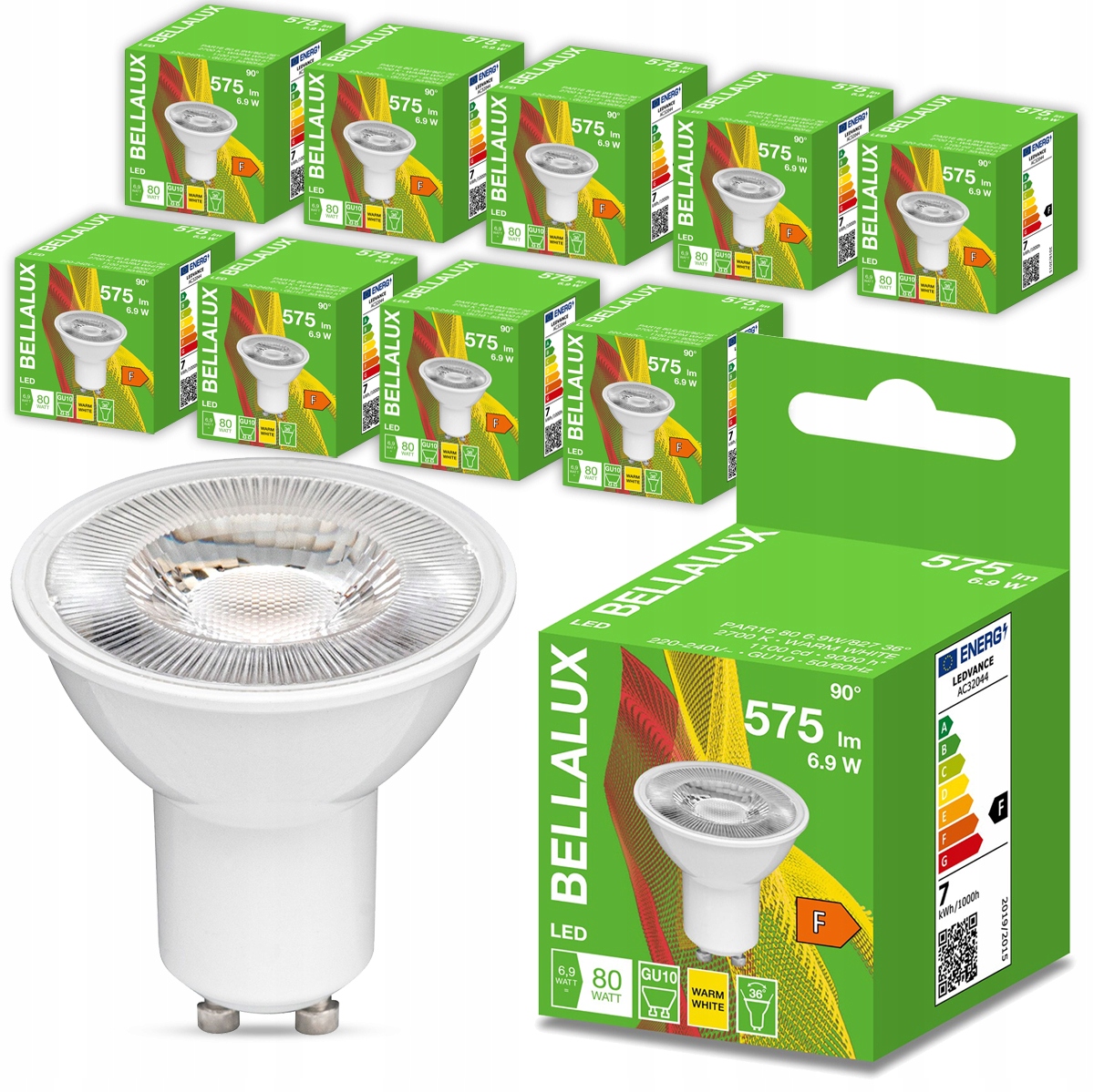 

10x Żarówka Led Halogen GU10 6,9W 80W 2700K 36D