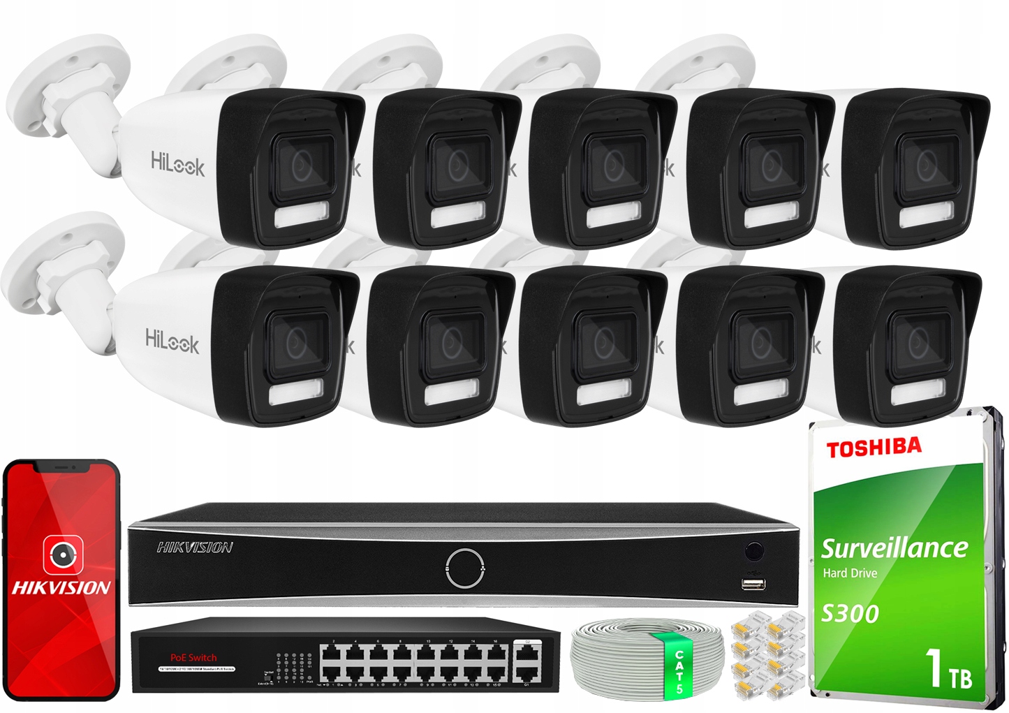 Sada pro monitorování 10x IPC-B160HA-LU 6Mpx záznamník Acusense Hikvision