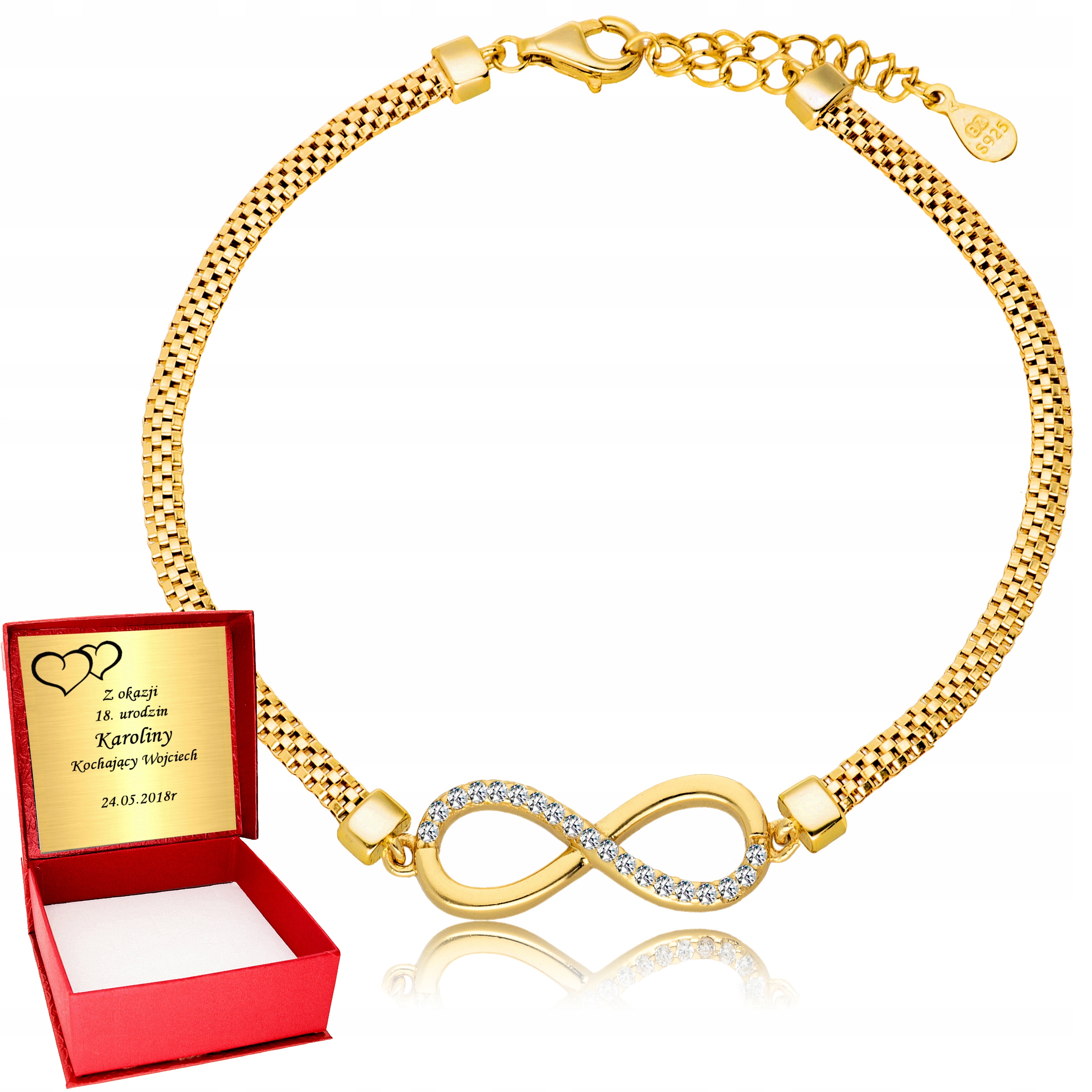 

Złota bransoletka 925 Nieskończoność Grawer