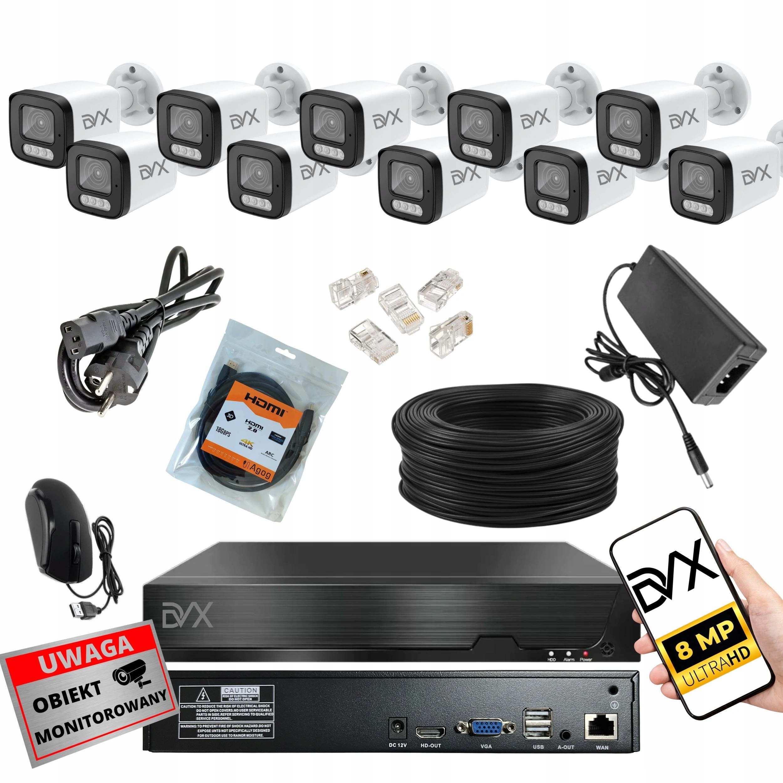 Sada Kamier x10 PT8L Monitorovanie Ip Poe 8MP 4K Uhd Rekordér P10CHWIF Nvr