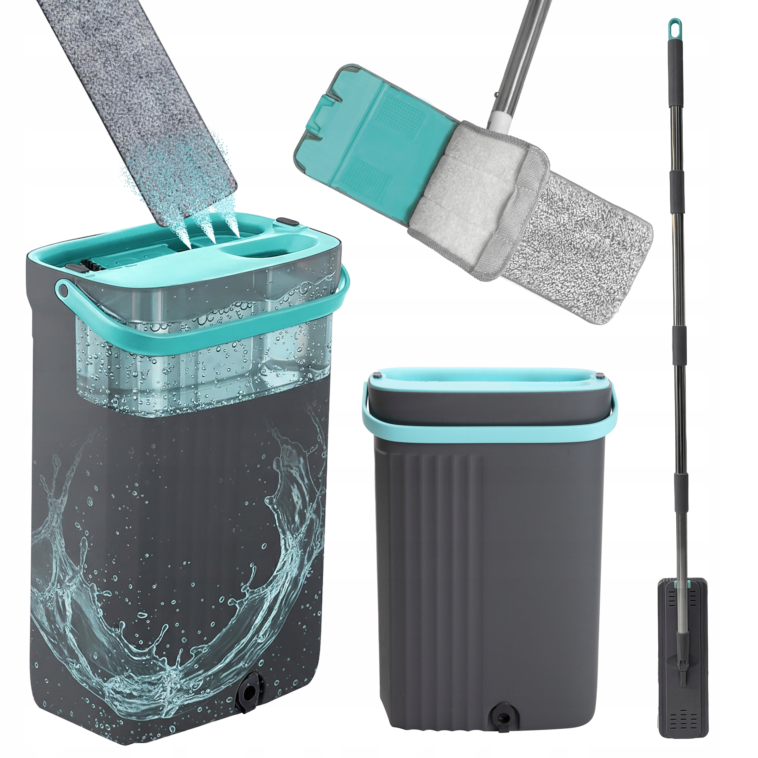 Plochý Mop S Kbelíkem, Dvoukomorový, Čistá Špinavá Voda, Vložka Z Mikrovlákna