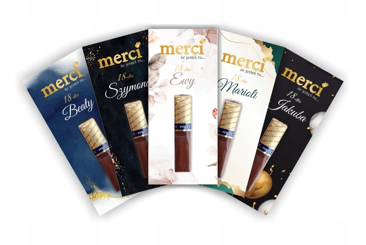 PODZIĘKOWANIA dla gości MERCI na 18-stkę- 10 SZTUK EAN (GTIN) 3281490307344