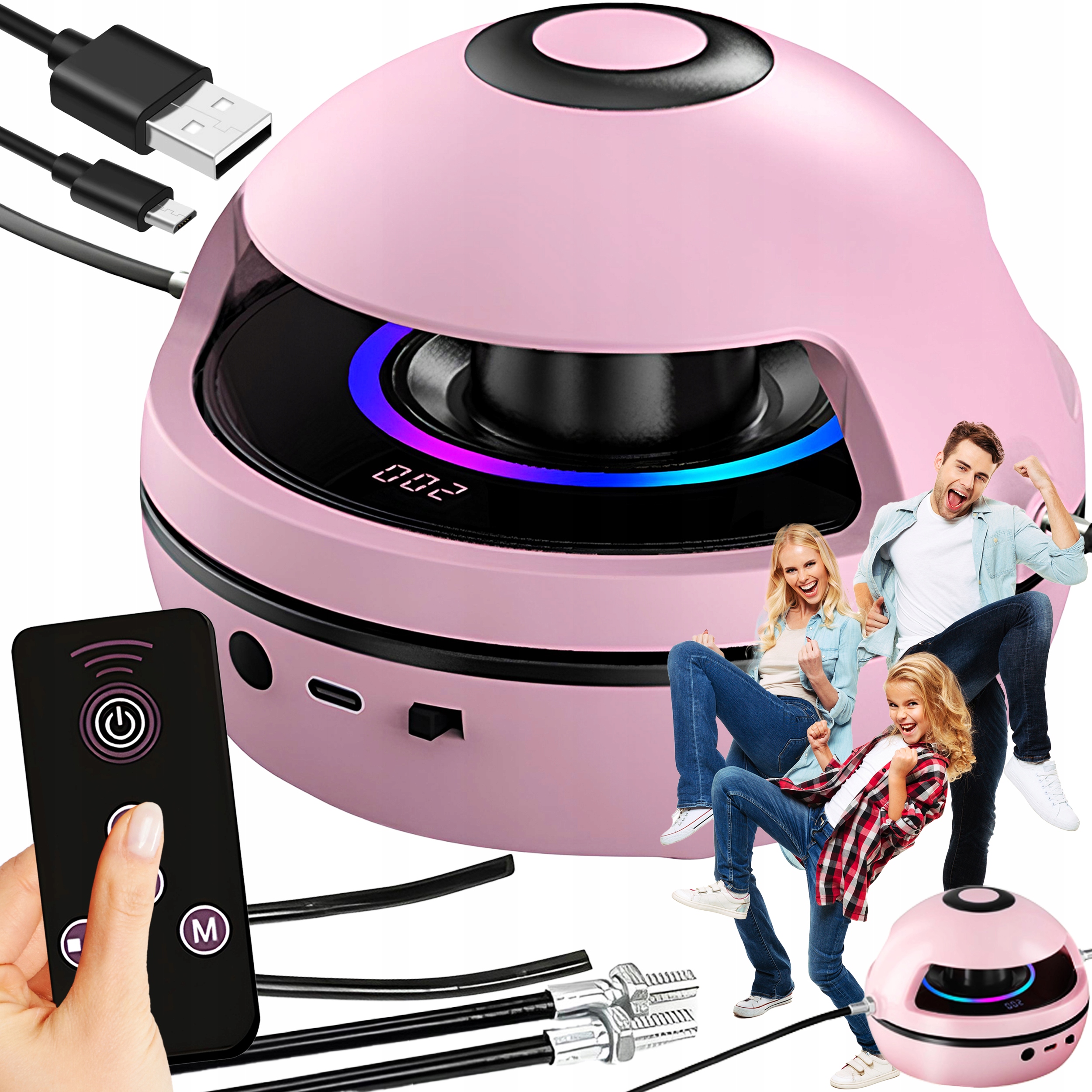 Skakanka Muzyczna Automatyczna Inteligentna Różowa Led Pilot Głośnik Bt