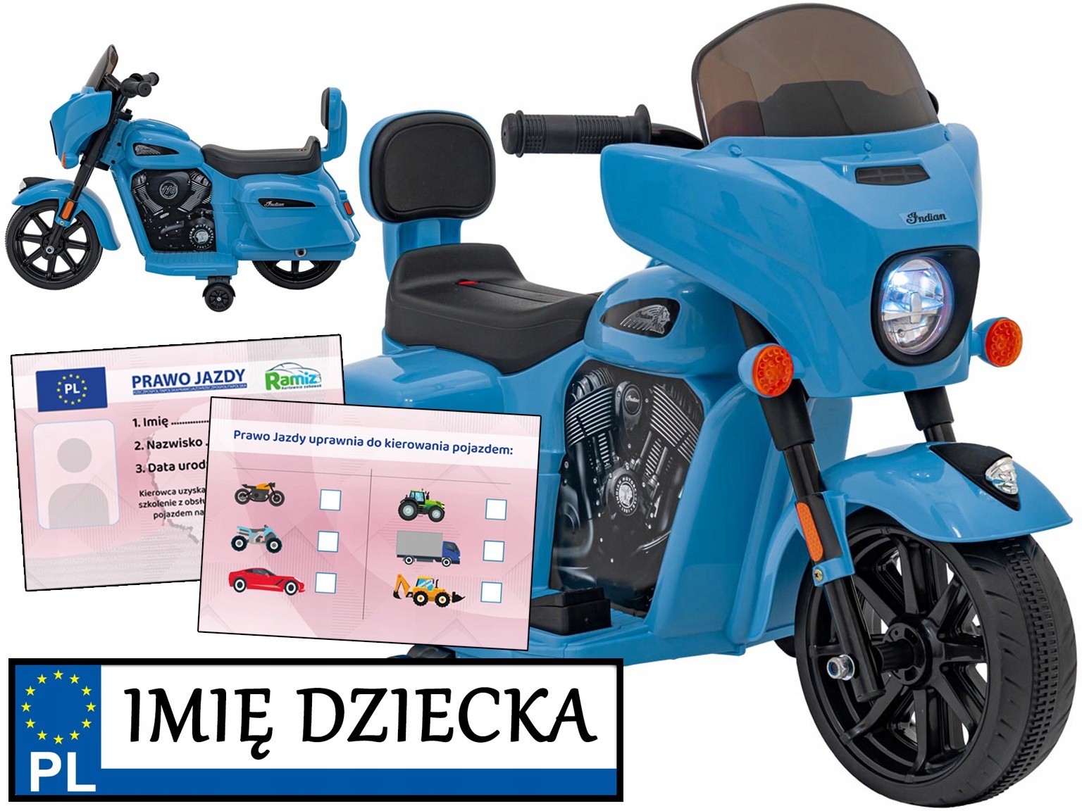 Motor na akumulator Chopper Indian dla dzieci Personalizowana Tablica