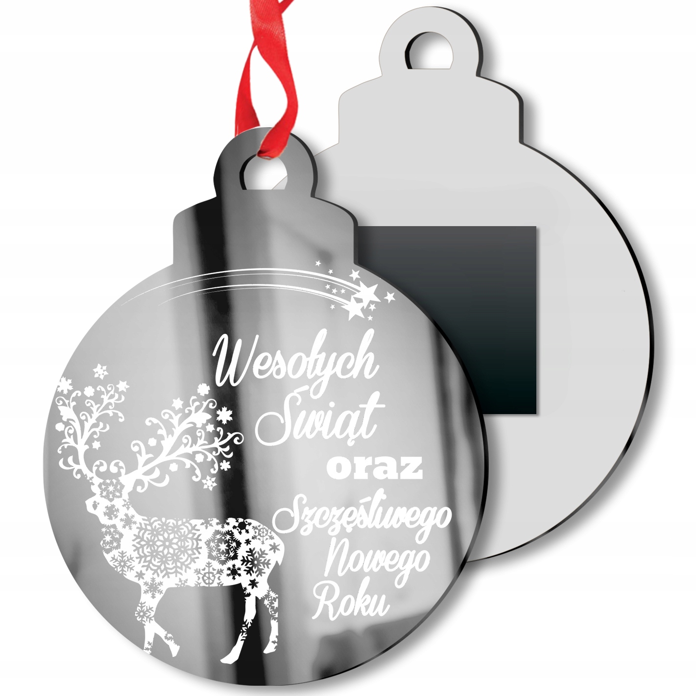 

Srebrna Duża Bombka Magnes Ozdoba Na Choinkę 2W1