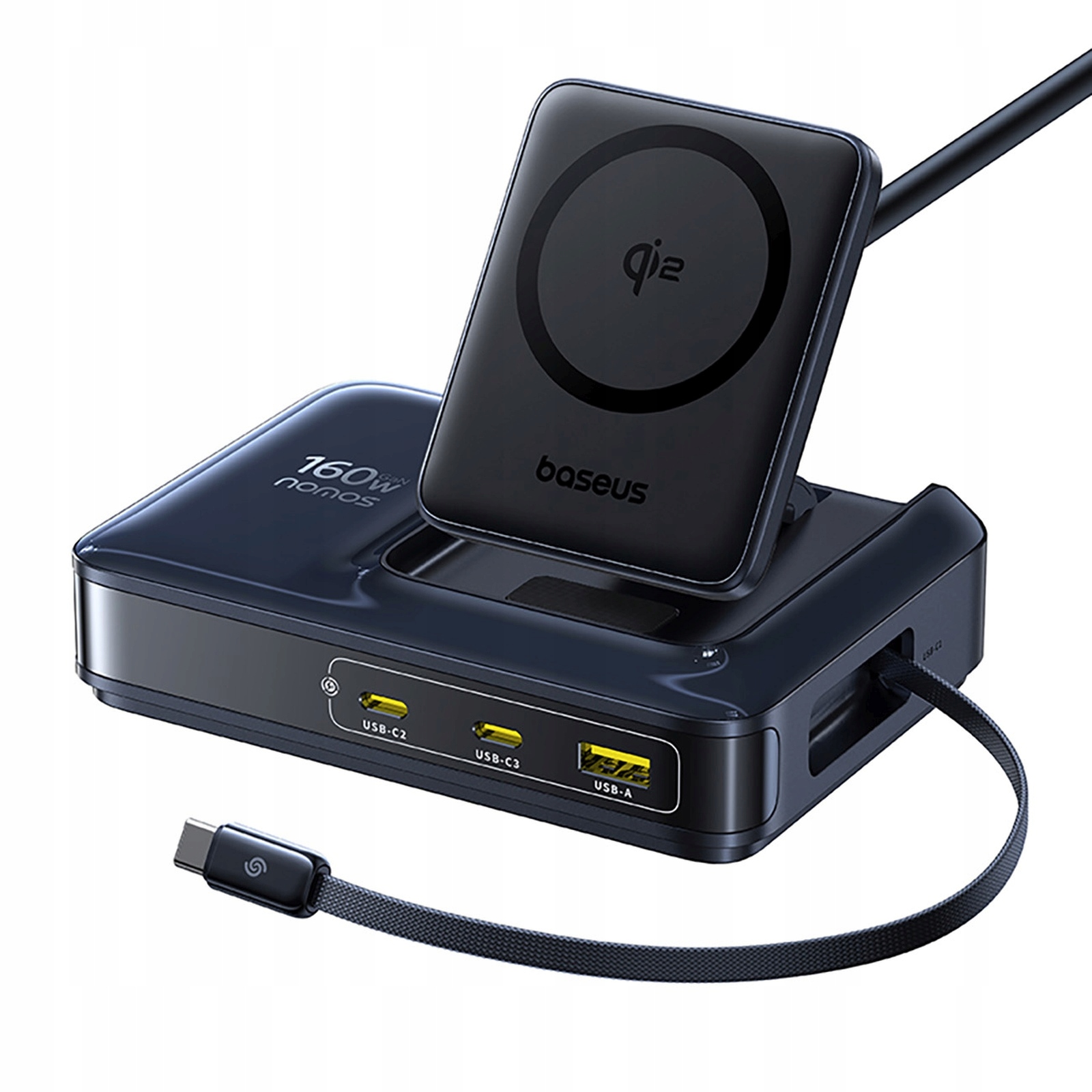 Nabíjacia stanica 5v1 Baseus Nomos NH21 Usb-a Usb-c Qi2 160W čierna