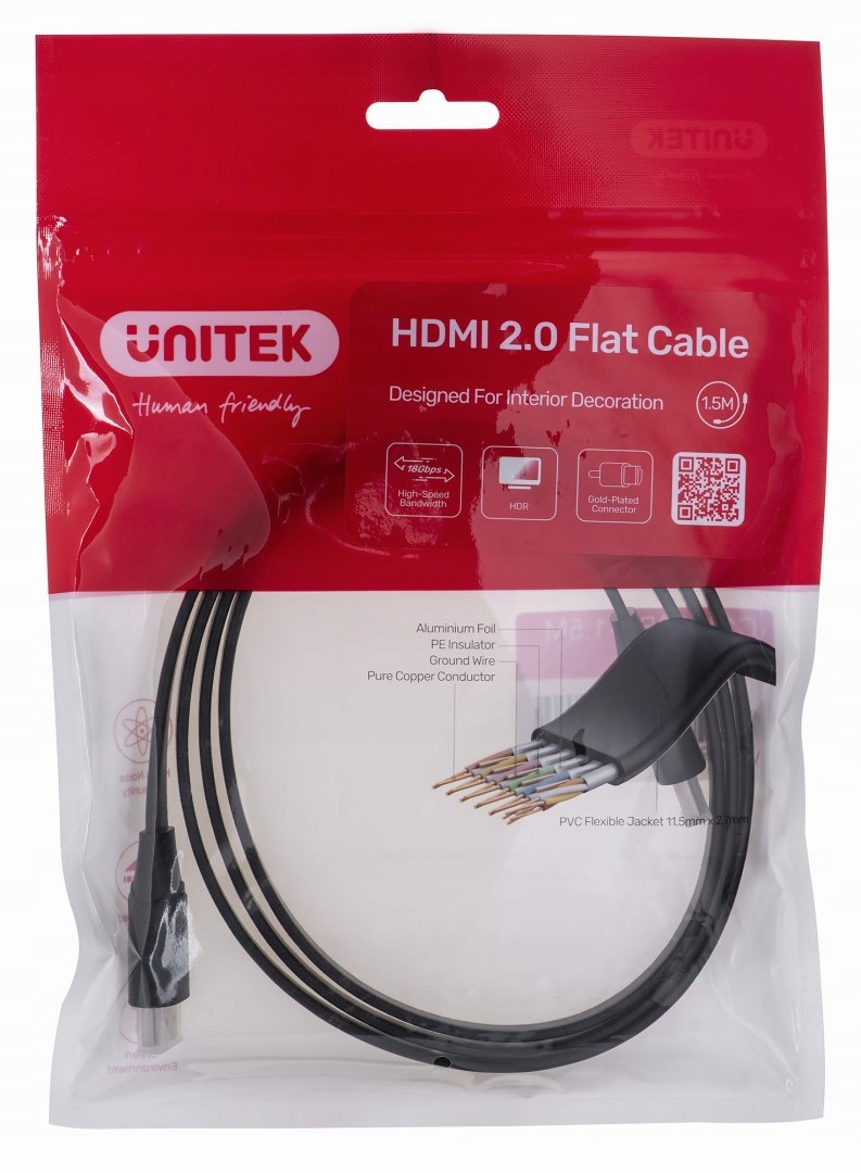 Unitek Kabel Hdmi 2.0 4K60HZ, Płaski, 1,5M