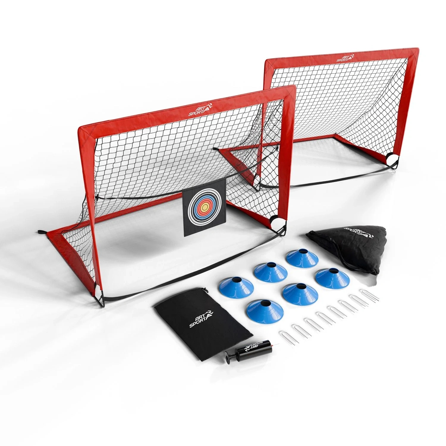 Zestaw 2x Składana Bramka Piłkarska Bramki Do Piłki Nożnej Czerwony