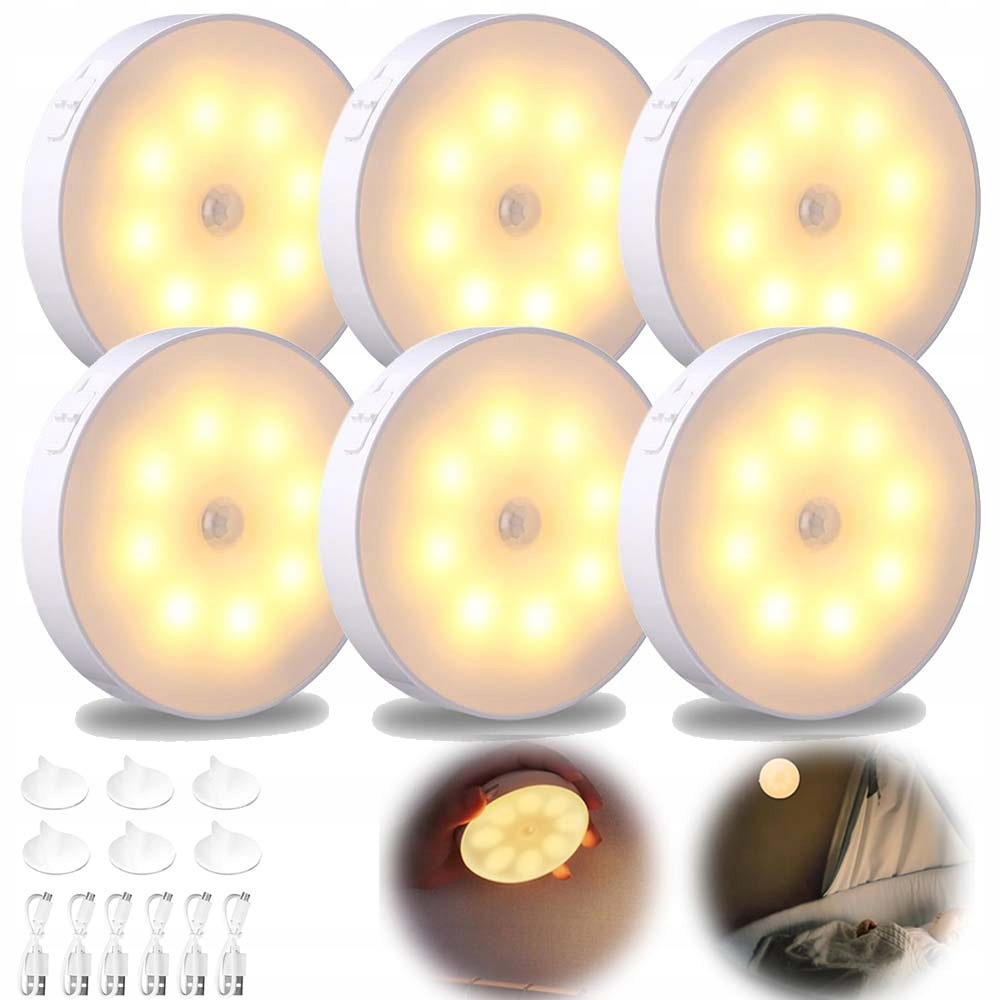Noční Lampa Led 6X S Pohybovým Senzorem, Bezdrátová Nástěnná Lampa Magnet