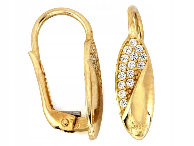 Náušnice Zlaté 585 s zirkony, módní, elegantní, s anglickým zapínáním