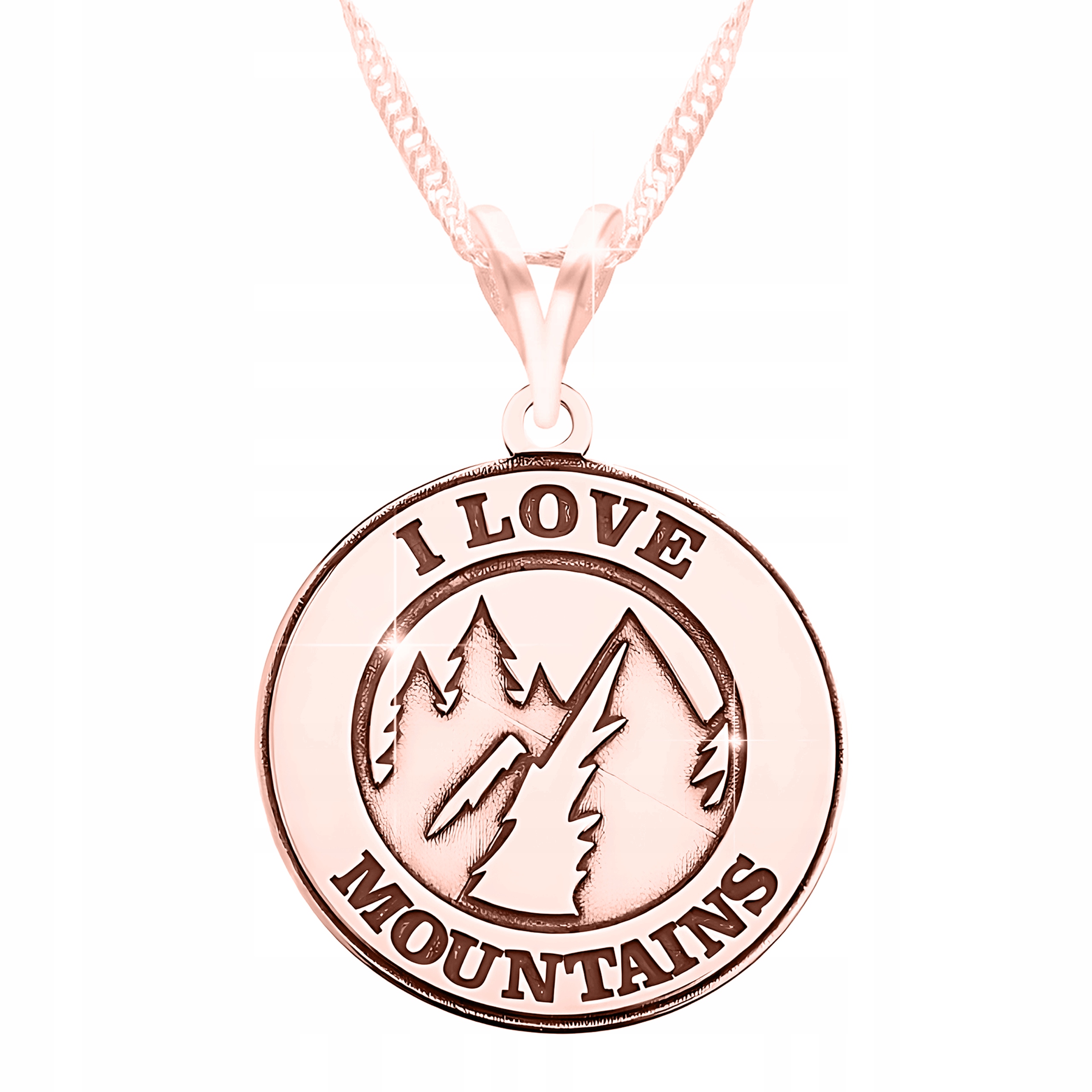 Růžový náhrdelník 925 s Tatrami a gravírováním I Love Mountains