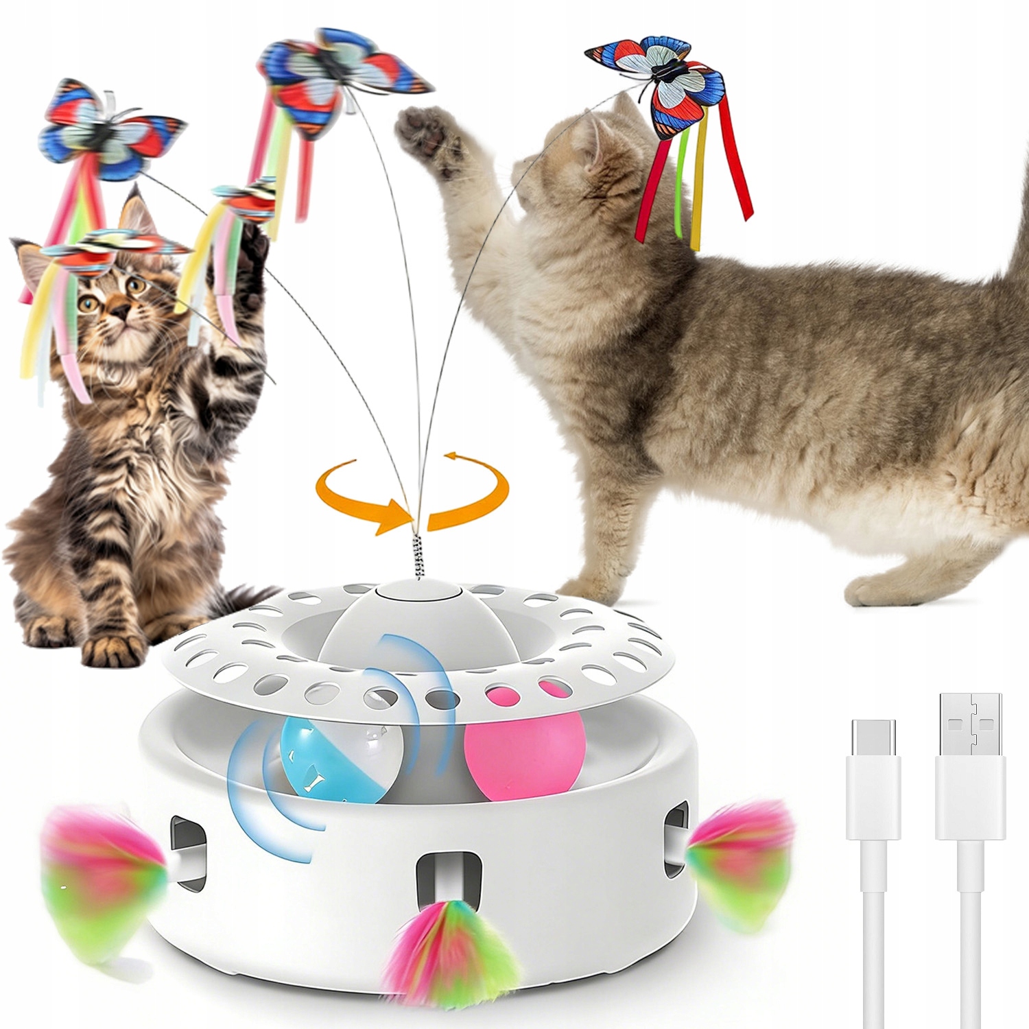 Automatická Hračka Pro Kočky Pro Použití V Interiéru 3V1 S Peříčky