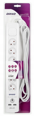 PRZEDŁUŻACZ 6 GNIAZD LISTWA WYŁĄCZNIK 3M 2xUSB Długość kabla 3 m