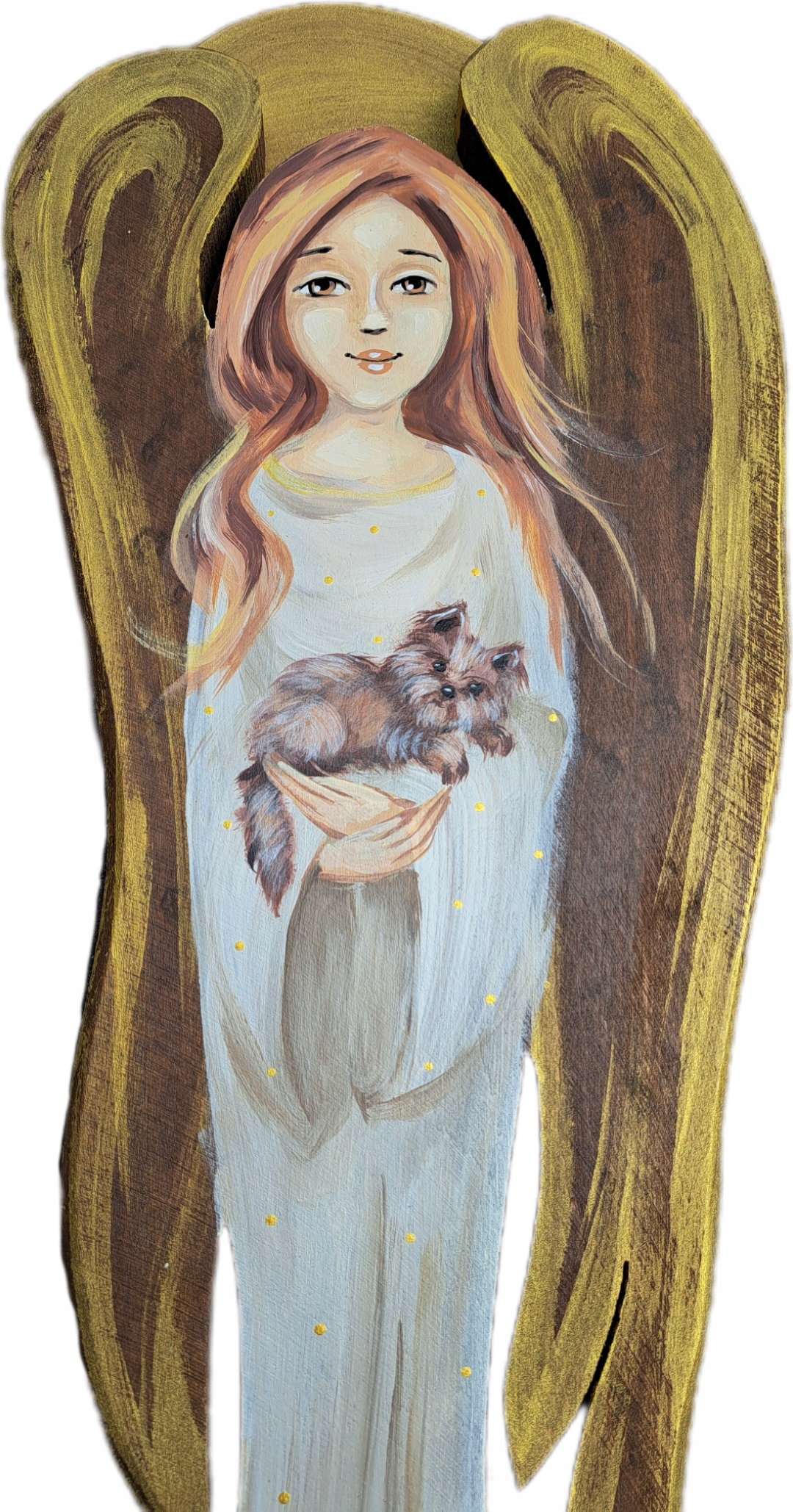 Obraz Dřevěný Velký anděl s pejskem 60 cm