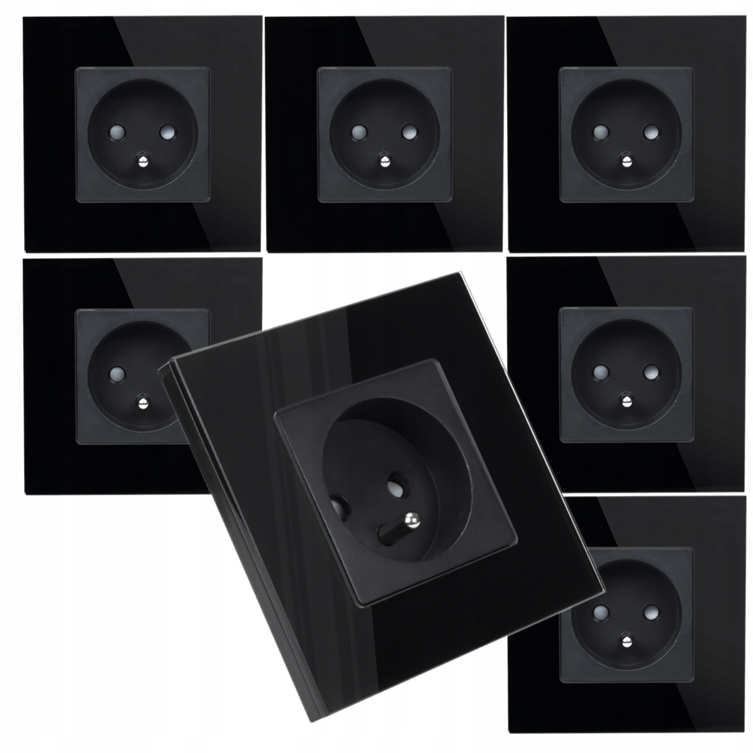 7 x Jednotlivá Elektrická Zásuvka Černá Skleněná S Uzemněním