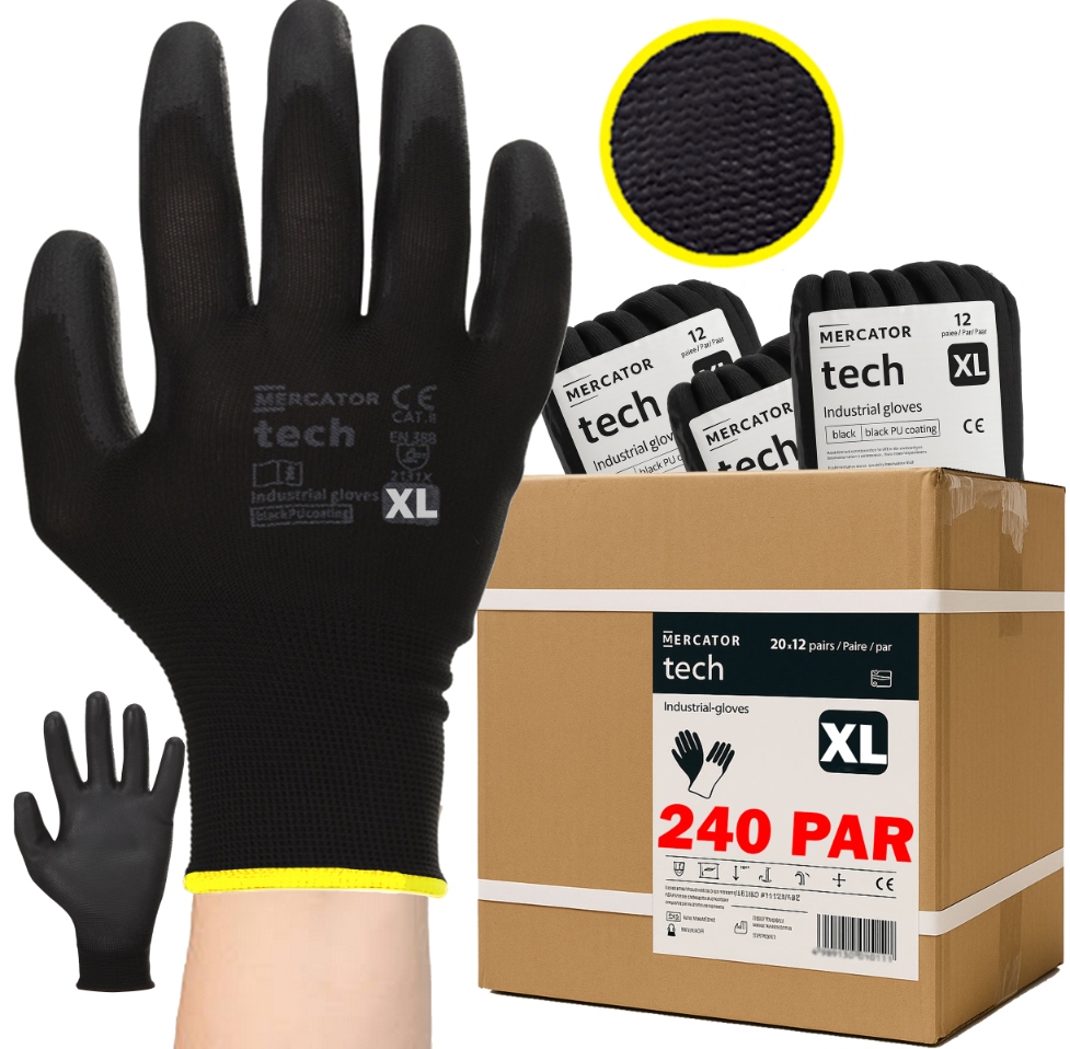 Rękawice Robocze Mercator Tech Black+Black Pu XL 240 Par