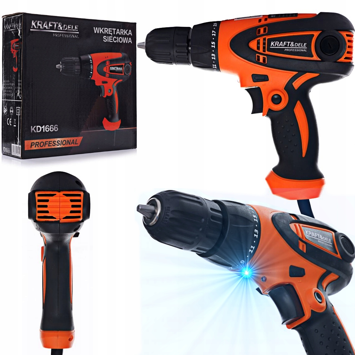 ELEKTRYCZNA WIERTARKA WKRĘTARKA SIECIOWA 900W LED Prędkość obrotowa 750 RPM