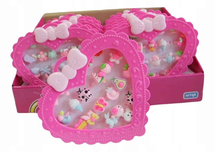 zestaw PIERŚCIONKI 20 szt. + SZKATUŁKA serce ETUI