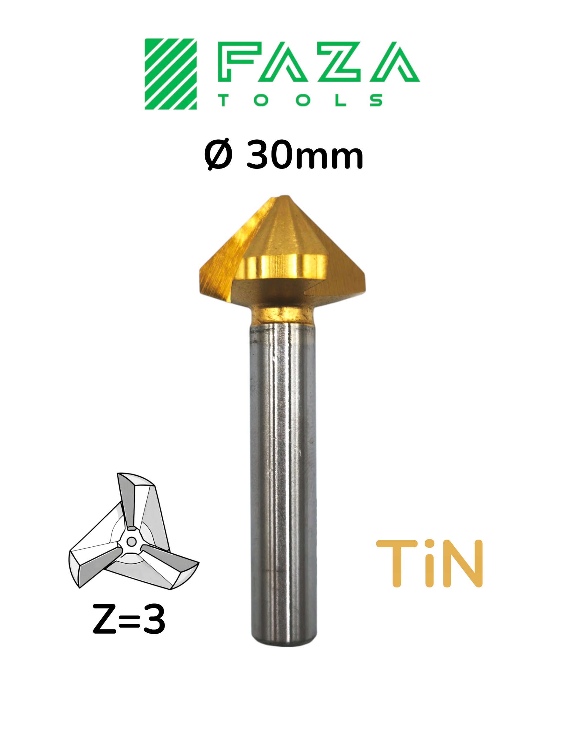 Frez pogłębiacz fazownik stożkowy 90° Hss fi 30mm Faza Tools
