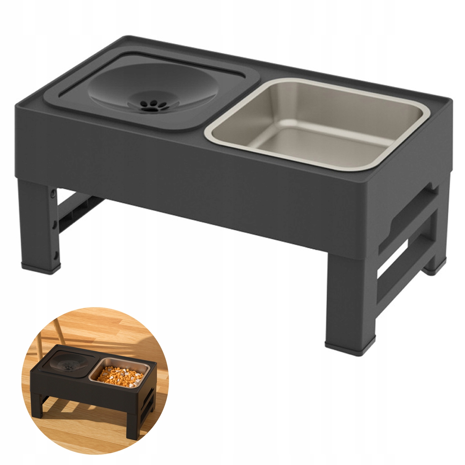 Levně Miska pro psa nastavitelná na stojanu 2v1 Nechytající se k jídlu a pití