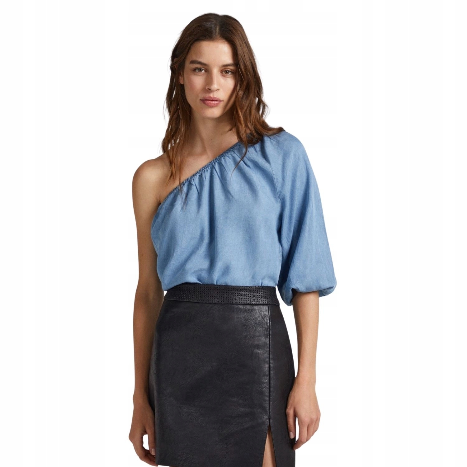 Dámská halenka Pepe Jeans Felina na jedno rameno, modrá, z lyocellu, vel. M