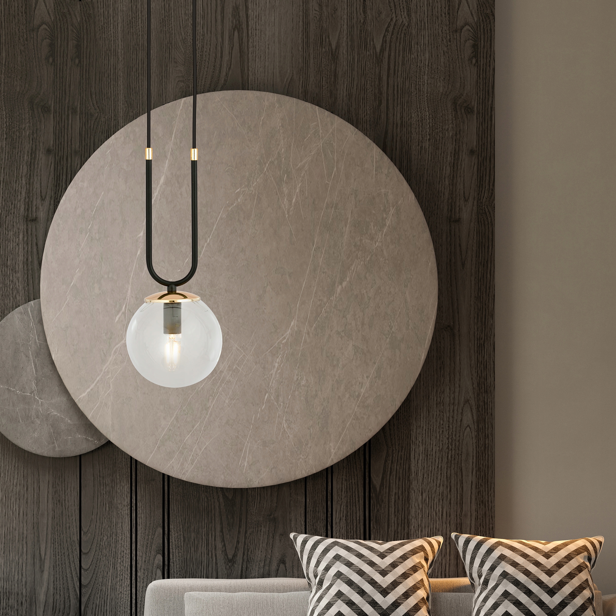 Lampa Glam 1 čierna zlatá sklenená okrúhla lampa do kúpeľne pri zrkadle