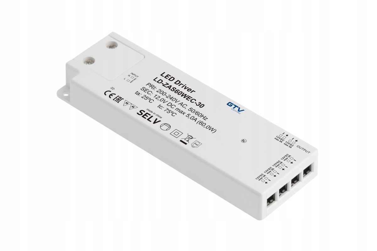 Led zdroj Gtv Slim Easy Click 12V 60W Input 220-240VAC IP20