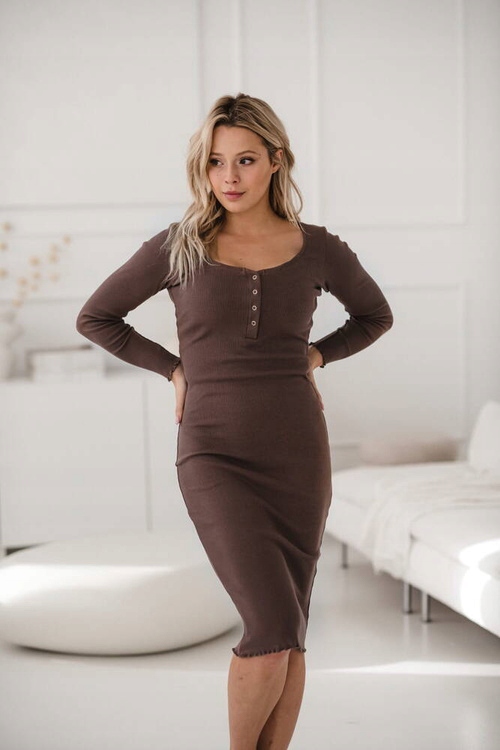 Těhotenské Šaty Milk&Love Tummy – cappuccino, žebrovaný úplet