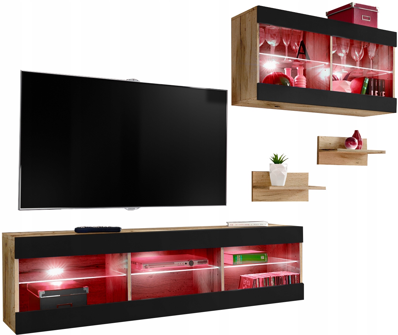 Sada nábytku Rtv Tivoli SET3 Dub Wotan/Čierna, Led Rgb