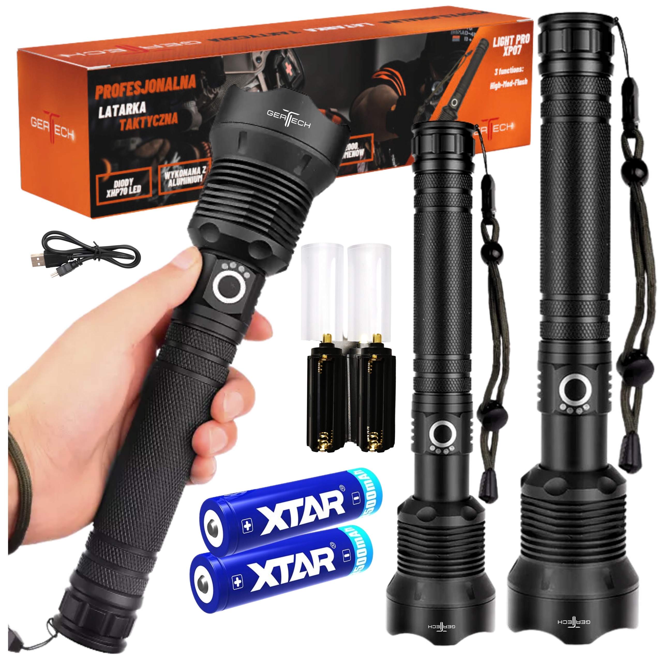 Latarka Led Taktyczna Usb Akumulator Mocna Wojskowa Jakość Latarki 5200mAh