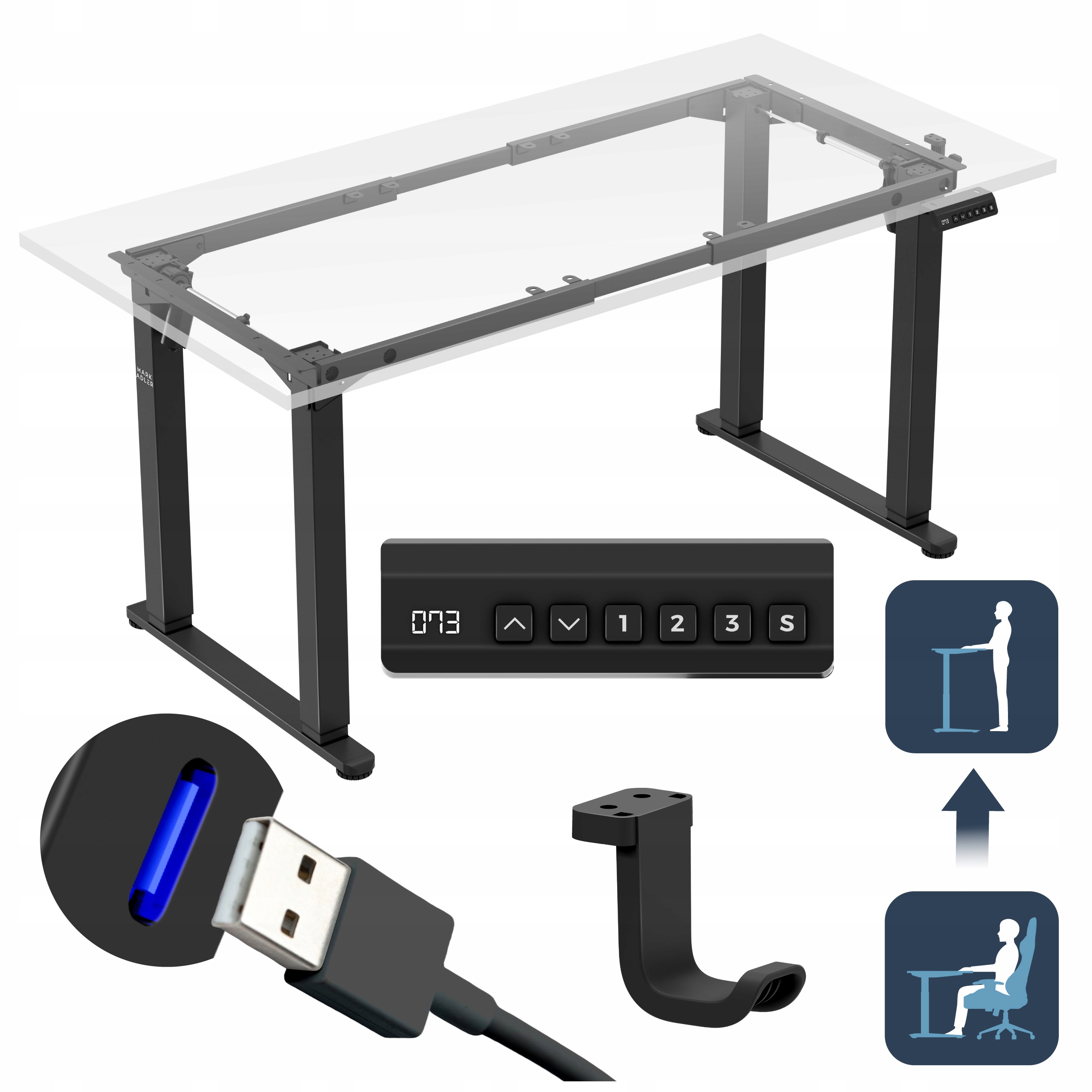 Stelaż elektryczny rama do biurka nogi Mark Adler panel sterowania Usb-c