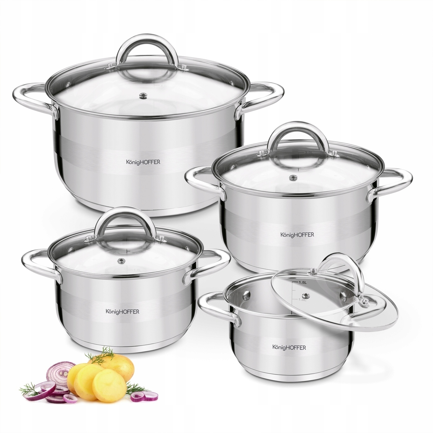 Zestaw GARNKÓW Indukcja STALOWE z POKRYWKAMI Konighoffer Faro 16/18/20/24