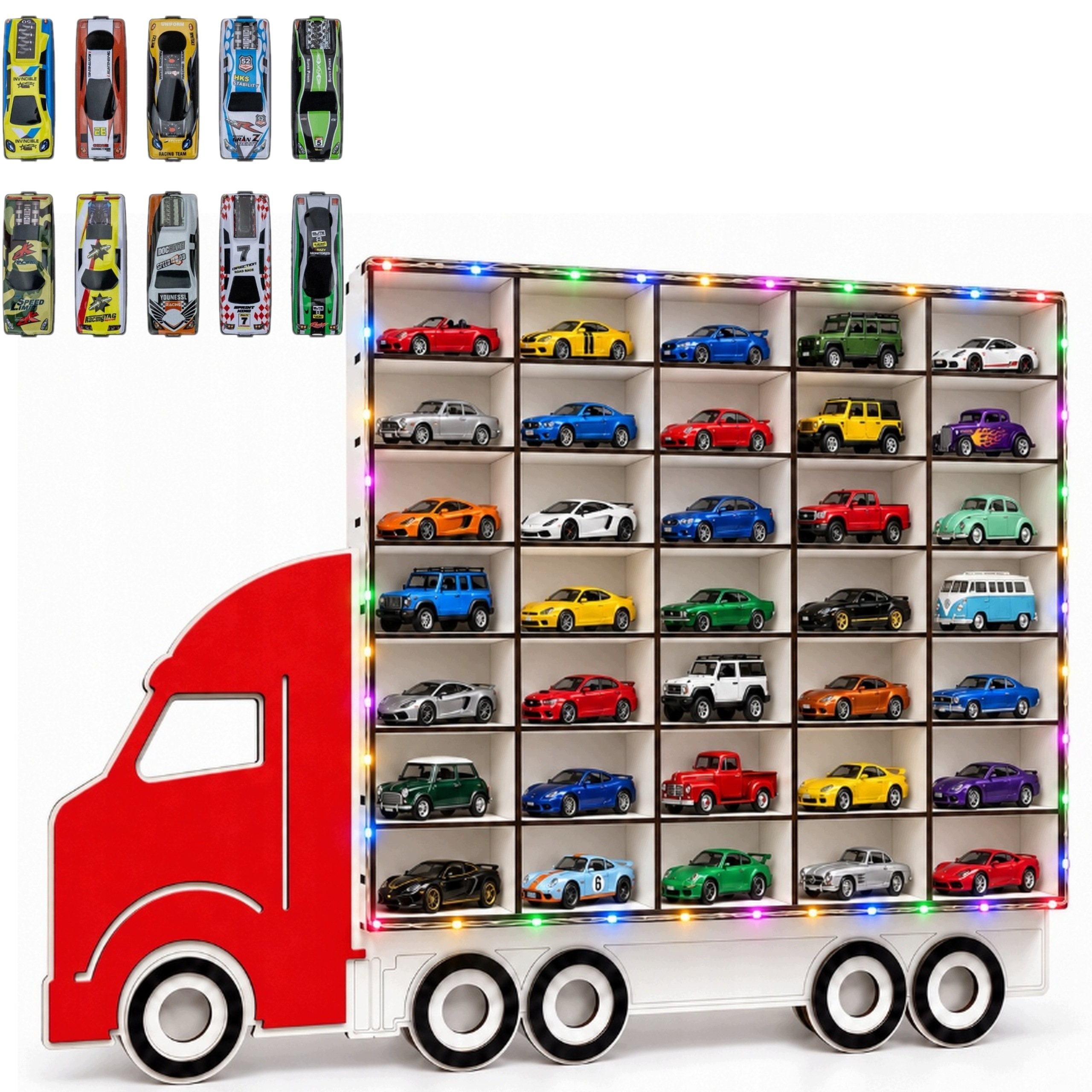 Garaż Parking na resoraki autka organizer ścienny 56x52 cm Led RED+10 Autek
