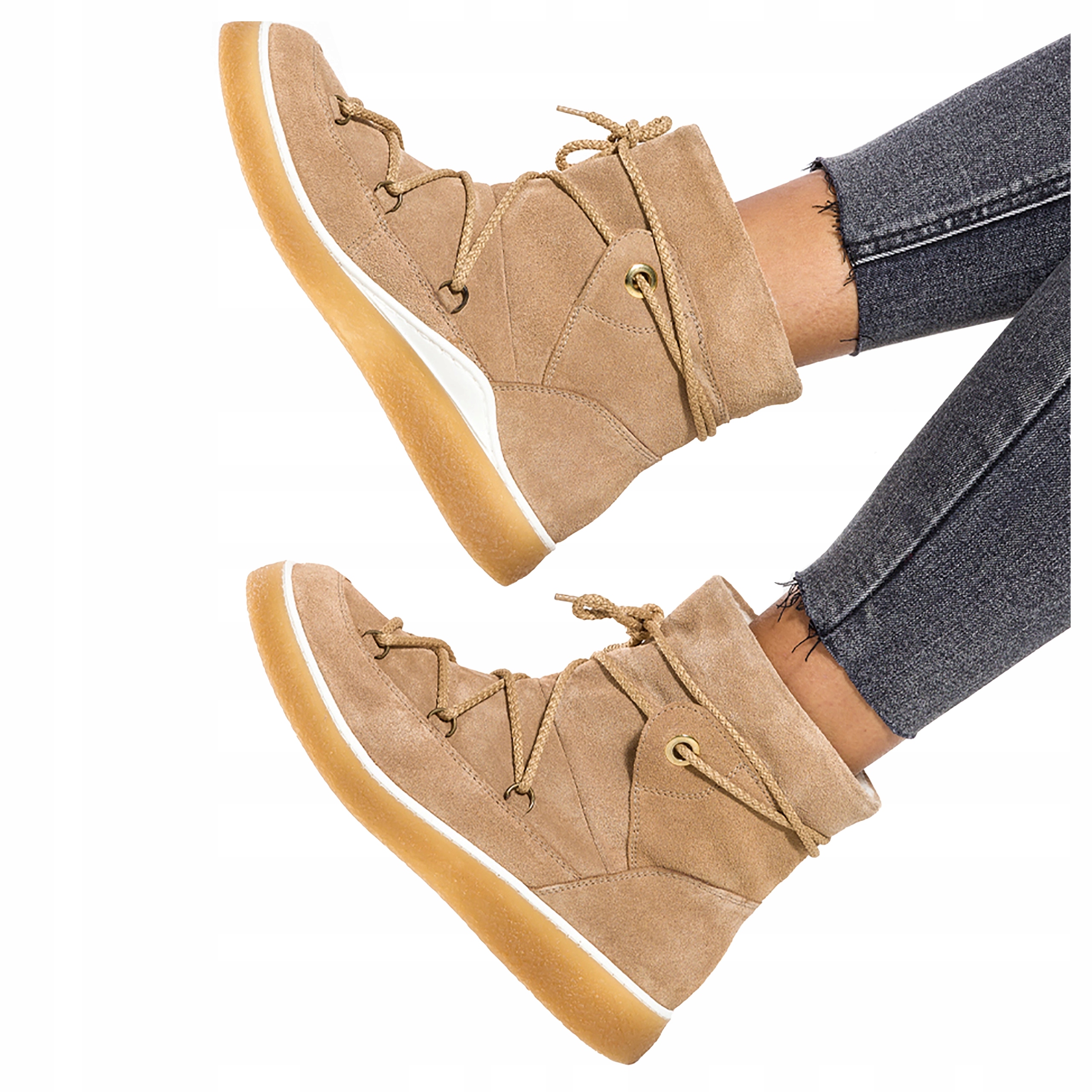 Kotníkové Boty Béžové Dámské kožené s kožíškem Pohodlné Módní velikost 37