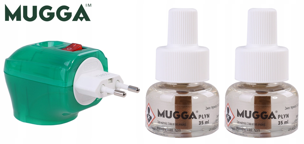 MUGGA ELEKTRO na KOMARY + 2 Wkłady płyn 5ml 45 nocy ODSTRASZACZ do kontaktu EAN (GTIN) 5905101229419