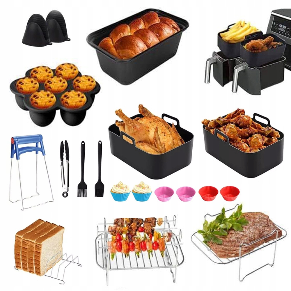 Akcesoria Do Frytkownicy Zestaw 21 Elementów Air Fryer Wielokrotnego Użytku