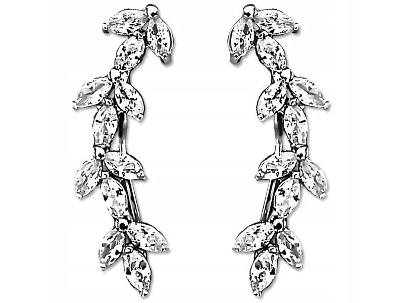 Stříbrné náušníky 925, větvičky s bílými zirkony, elegantní vzor, dárek