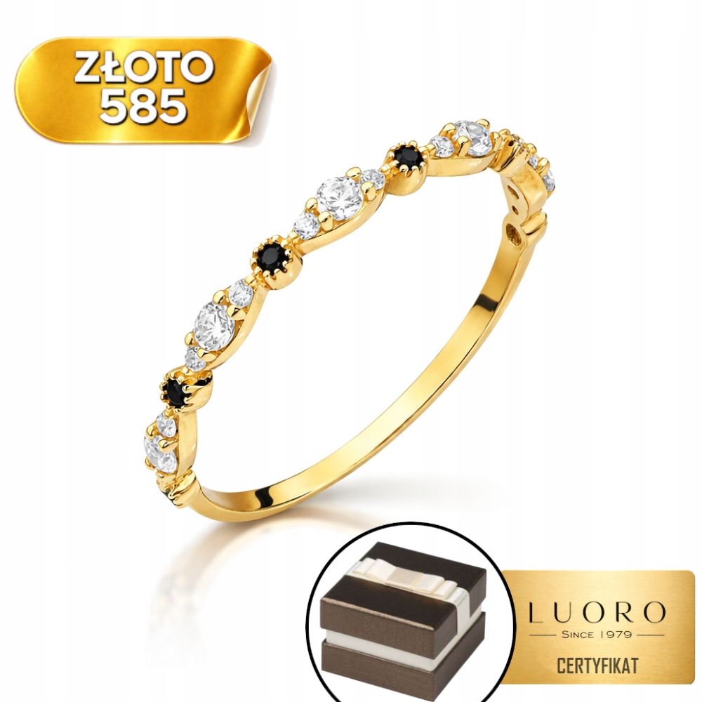 Prstýnek 585 14K Slza Zirkony Černé Kameny Elegantní R18