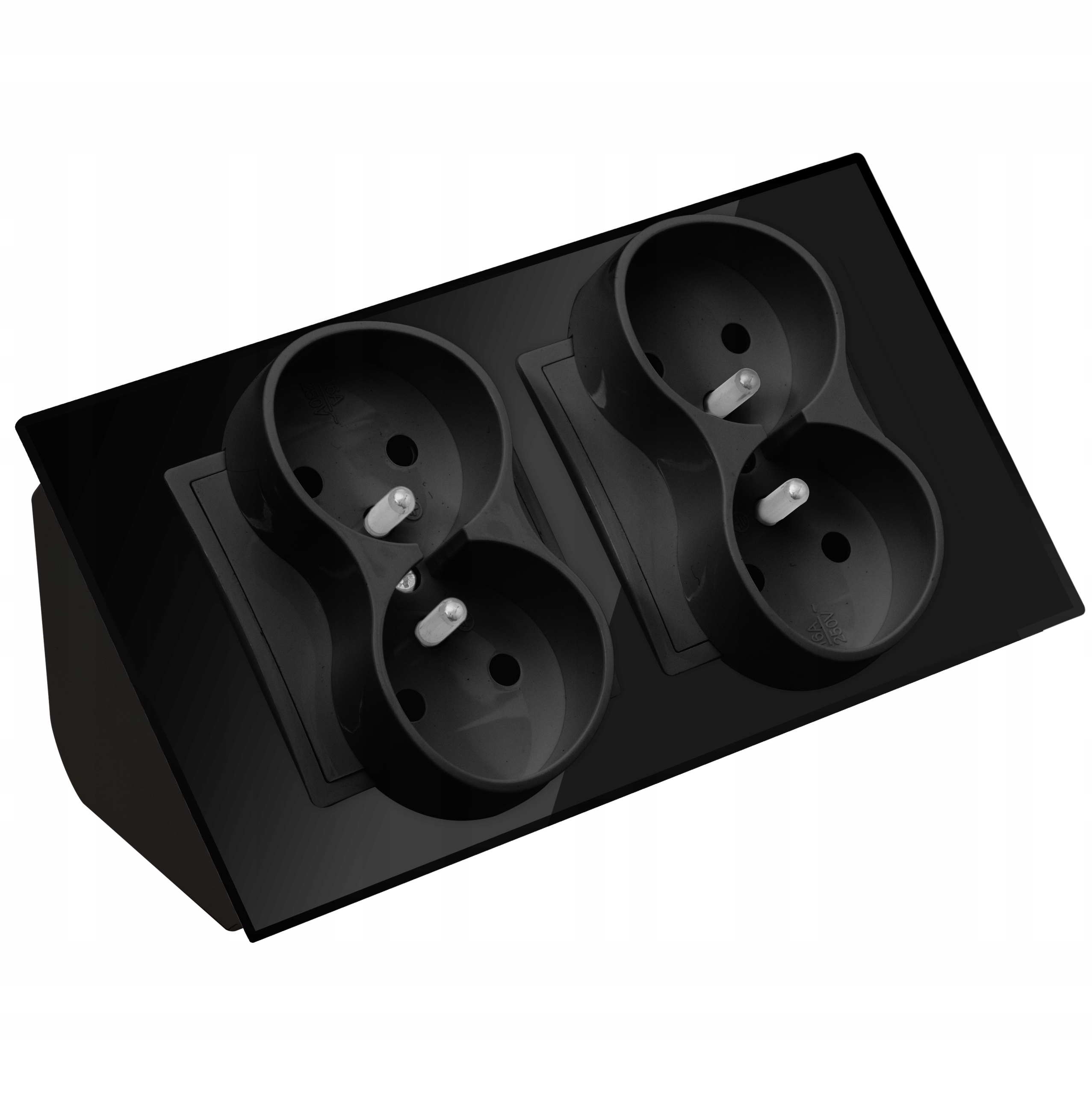 Gniazdo Poczwórne Szklane Meblowe Narożne Blatowe Biurkowe Czarne Matowe