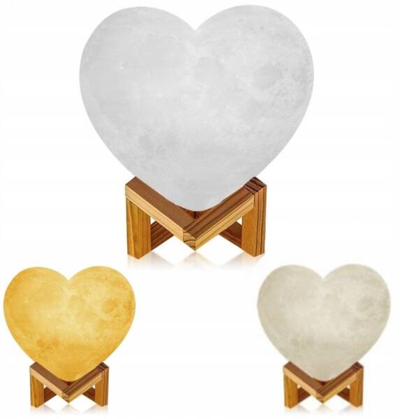 LAMPKA NOCNA SERCE LAMPA KSIĘŻYC 3D 24 CM MOON