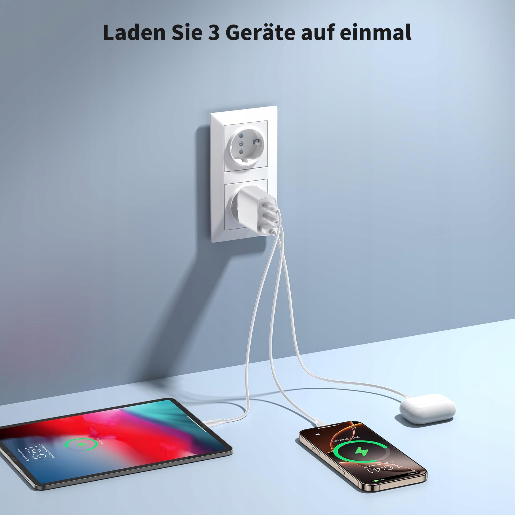 ADAPTER USB C ŁADOWARKA 40W 3 PORTY IPHONE ANDROID TELEFONY — miniatura 6