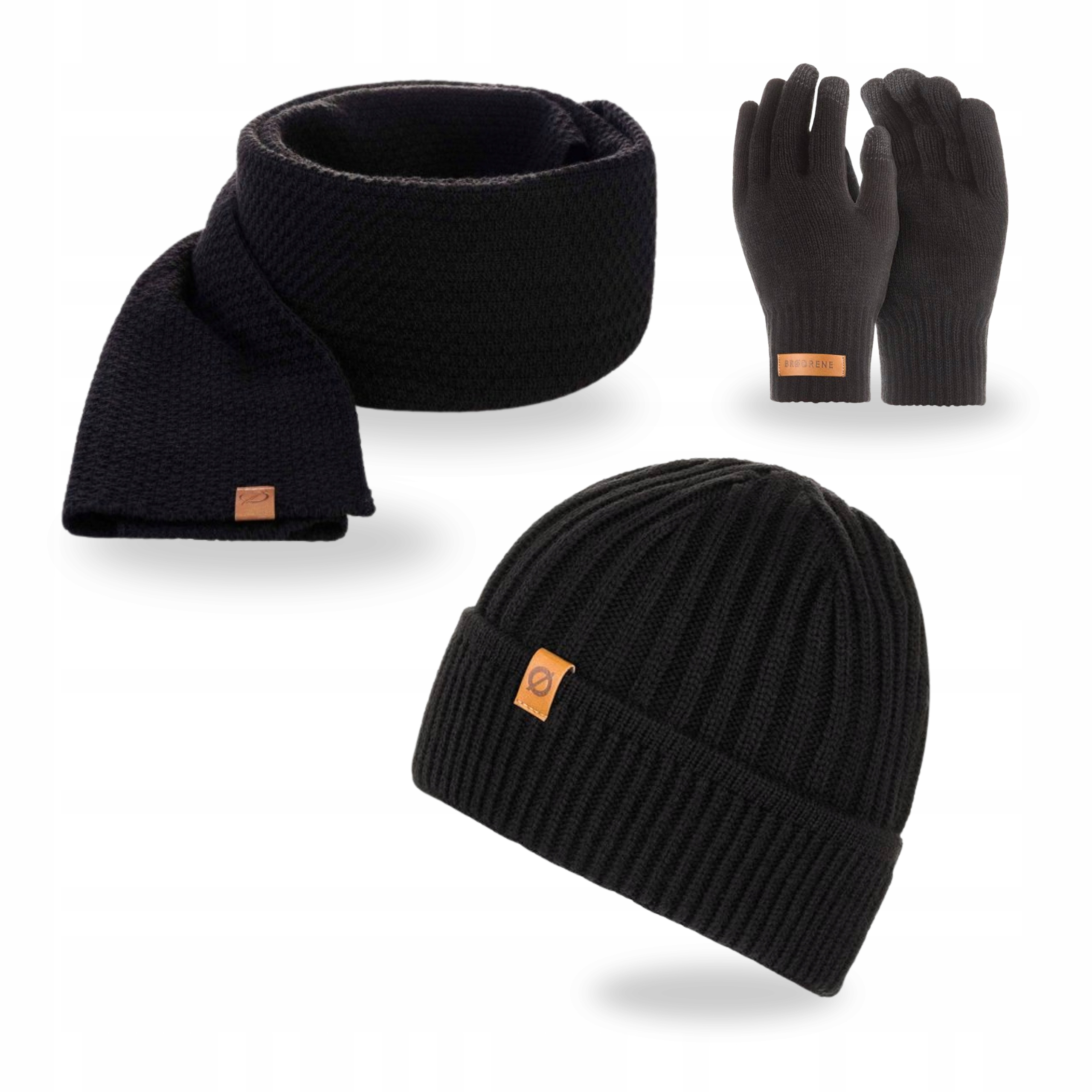 Čepice Pánská Dlouhá šála Černá Teplé Dotykové rukavice Brodrene Klasika