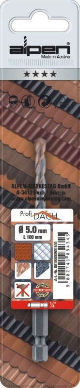 

Wiertło 6 mm chwy 1/4 do dachówek Alpen Profi Dach
