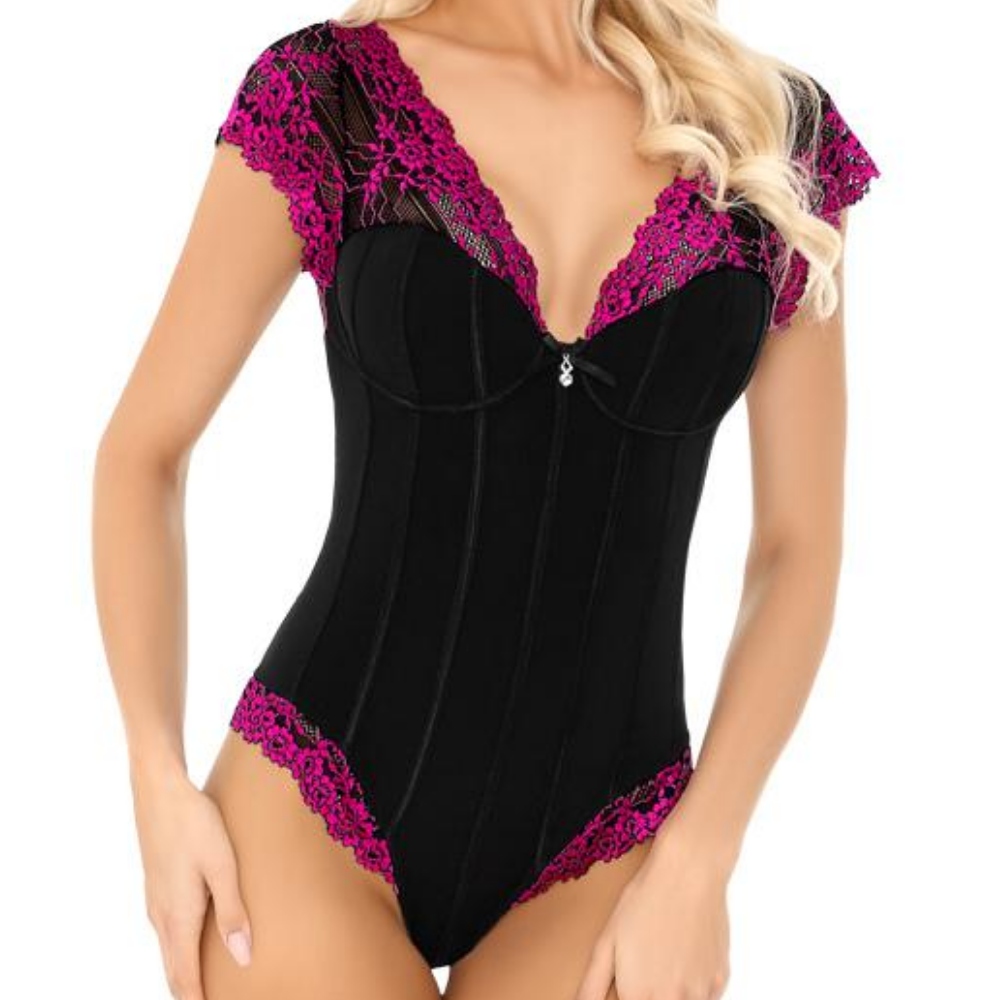 

Zmysłowe body Lorrie czarne z koronką L/XL
