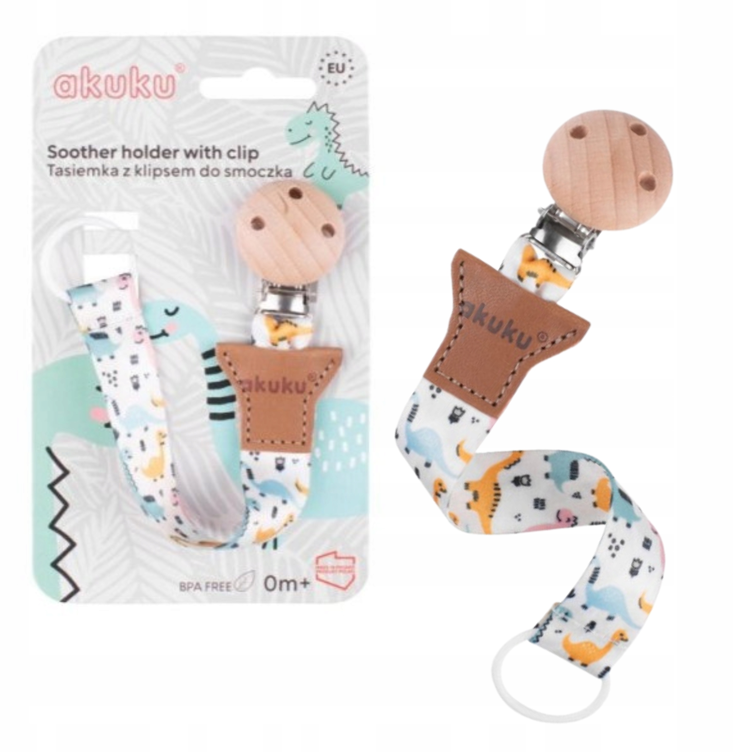 AKUKU ZAWIESZKA DO SMOCZKA TASIEMKA DINOZAURY UCHWYT Z KLIPSEM