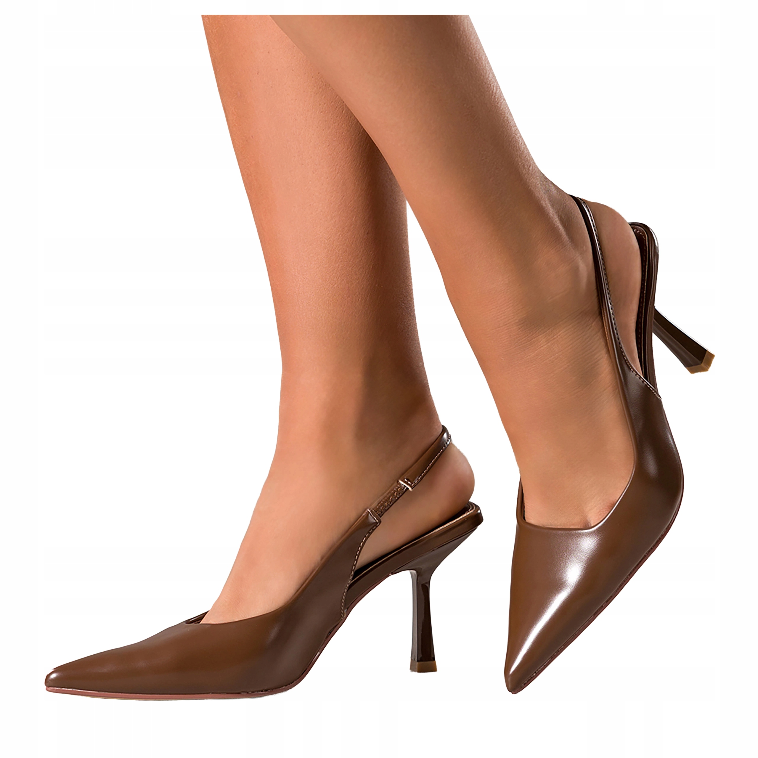 Dámské Lodičky Hnědé Odhalená Pata Modne Podpatek Sklenička Špilky vel 37