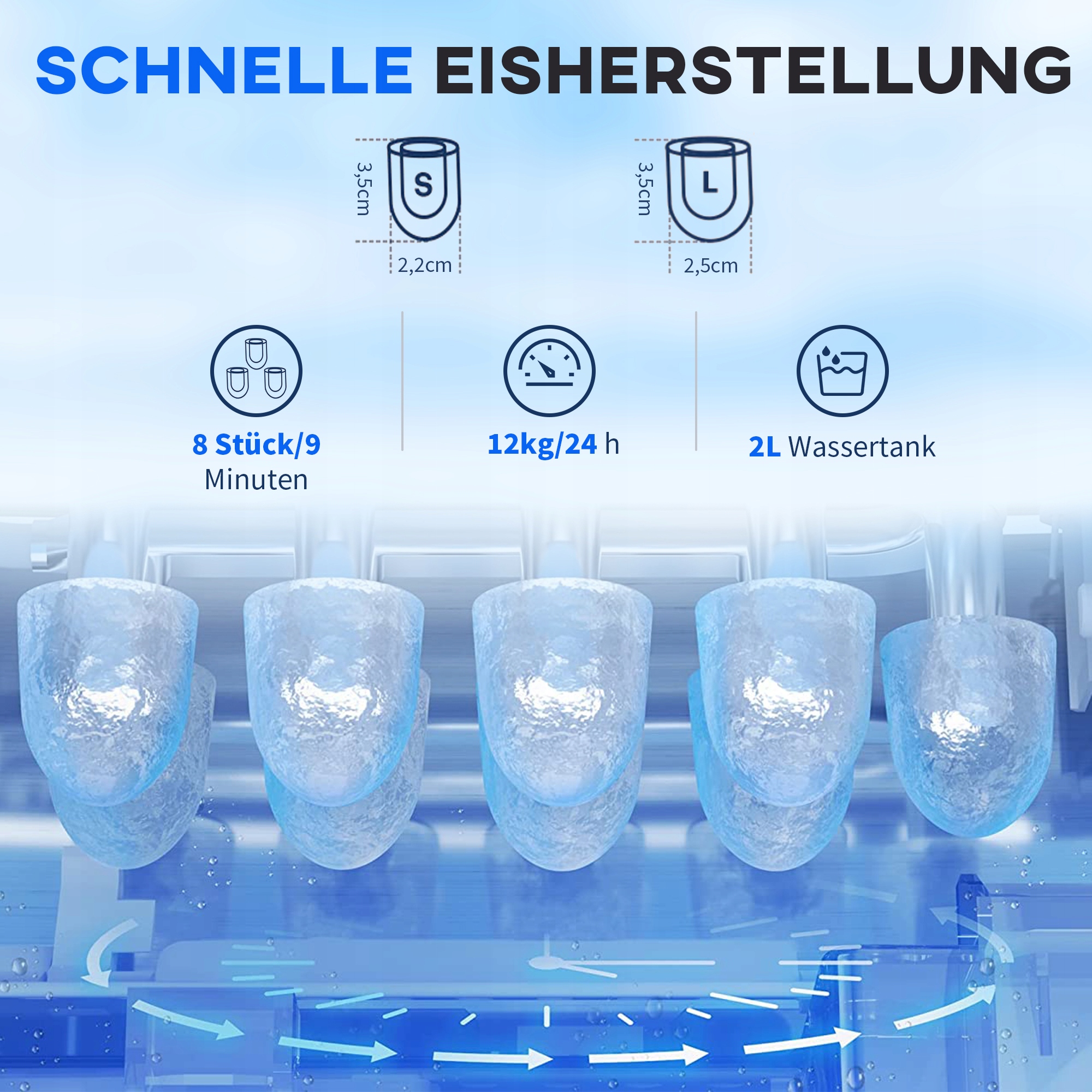 Maszyna do lodu 12kg/24h 2L z wyświetlaczem LED Model HOMCOM