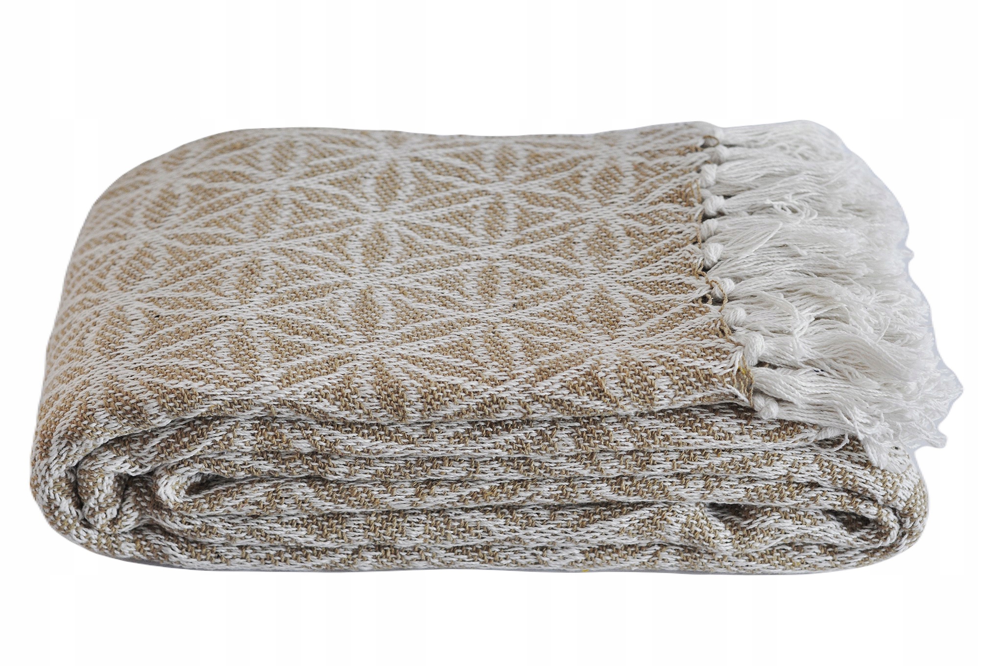 

Koc pled 150x200 handmade boho 100% bawełna beżowy